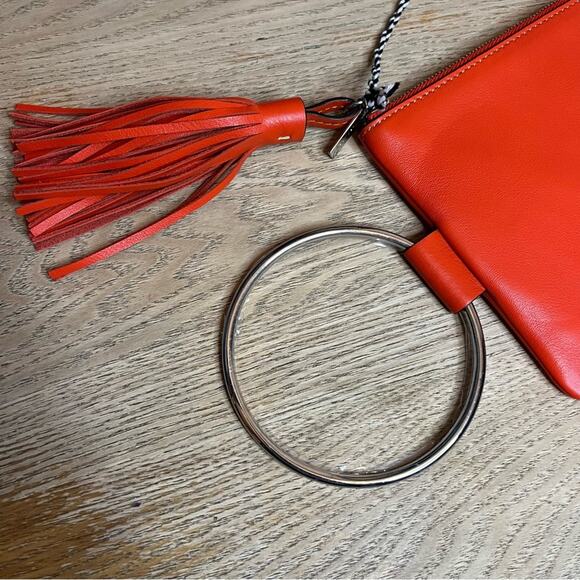 NWT Thacker NYC Nolita Clutch Wristlet Purse Wallet Tassel Silver Coral Red - Picture 4 of 9